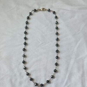 Elegant Hematite Colored And Sterling Beaded Necklace